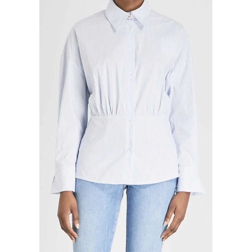 Sandro Paris Blue White Striped Button-down Shirt Size 3 or US 8 Jewel Button